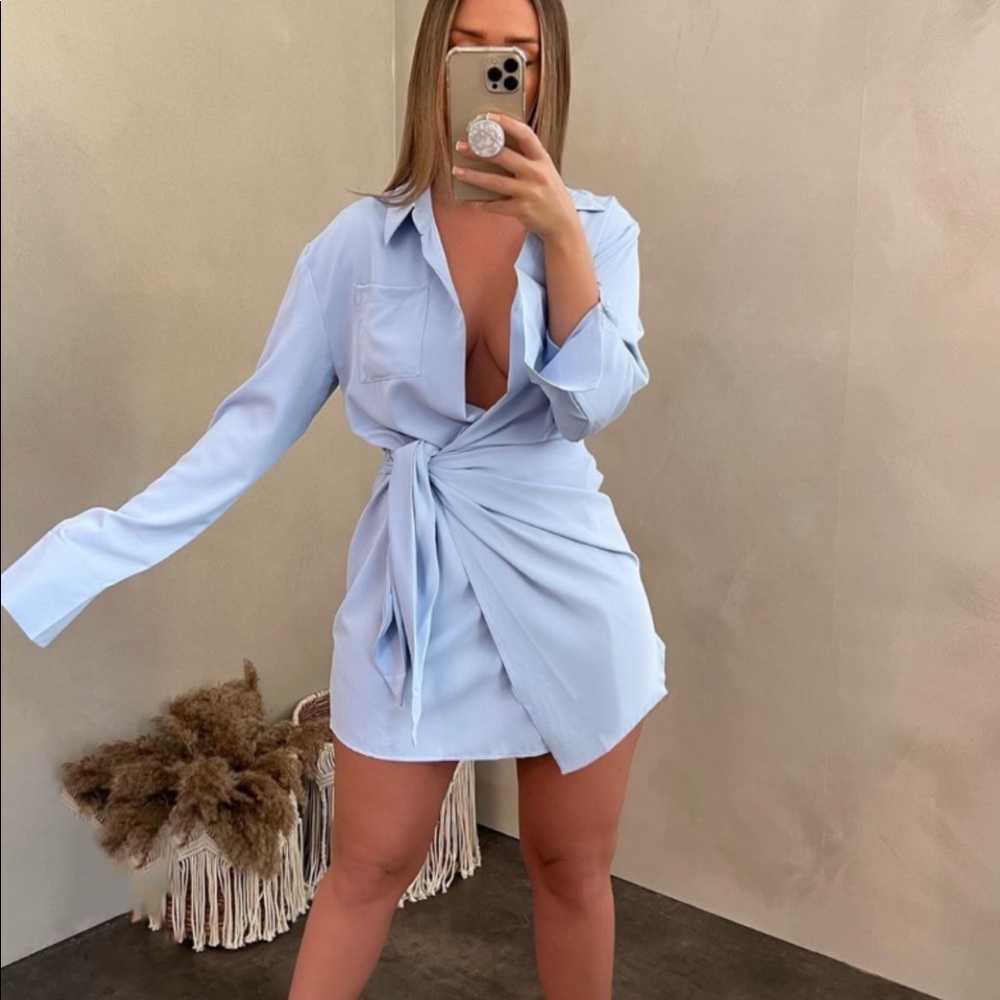 Baby blue wrap around dress